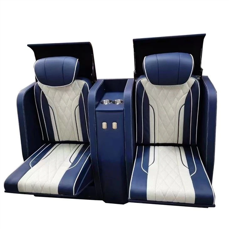 Blue and white electric jump seat with cup holder